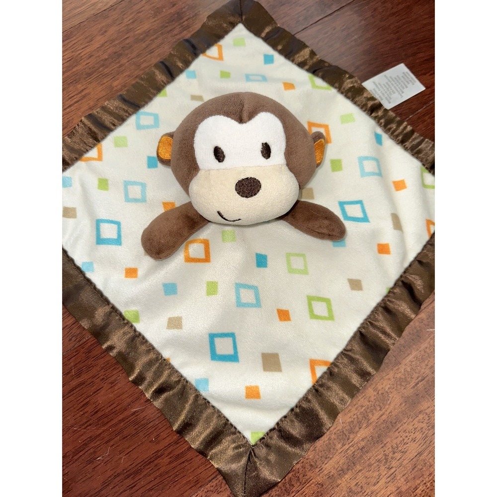 Garanimals Monkey Baby Lovey Plush Satin Security Blanket Brown Diamond Print